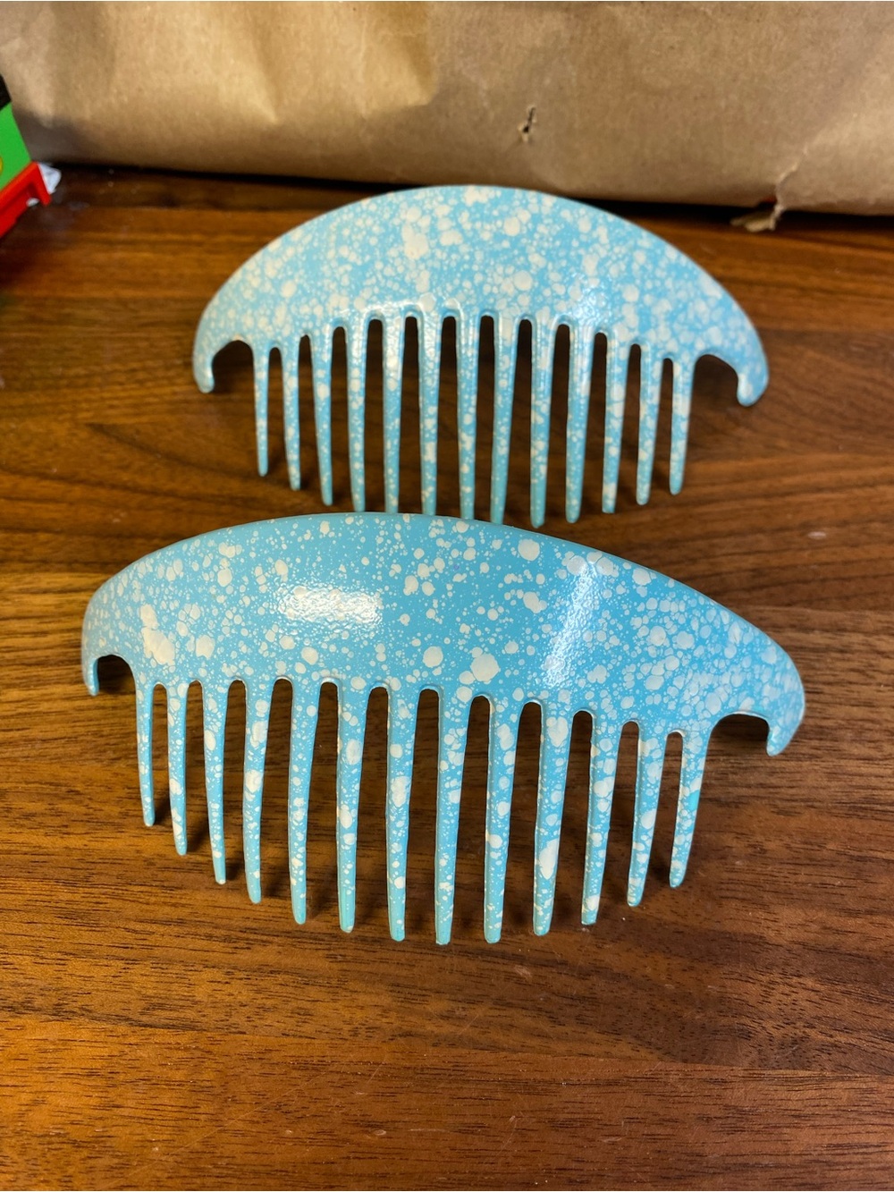 Vintage TZERS Like Hair Cincher Clip Banana Combs 2 Large 6” Turquoise Speckled